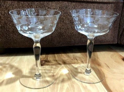 Stemware Vintage Etched Crystal Sherbet Champagne Glass Circa