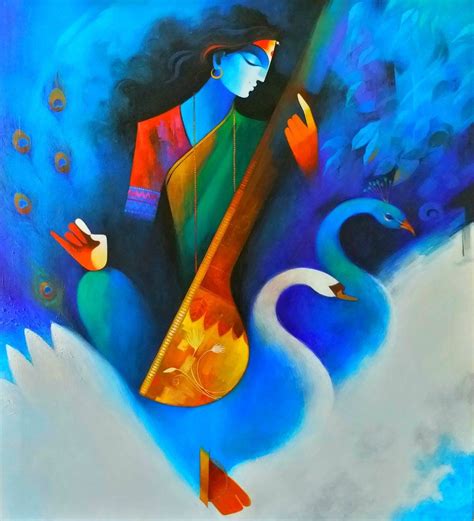 Abstract Modern Art Saraswati Painting - canvas-review