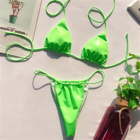 Bikini De Cuero Pu Para Mujer De Dos Piezas Con Precalentamiento Traje