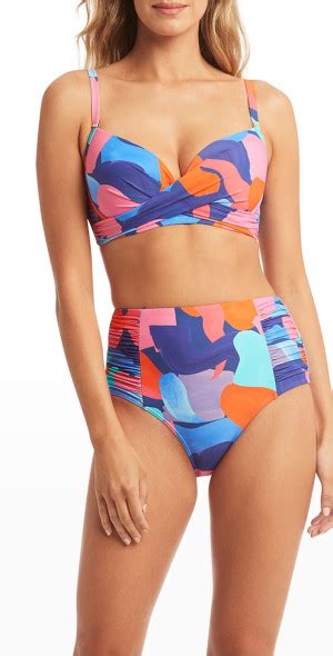 Sea Level Swim High Waist Gathered Side Bikini Bottoms