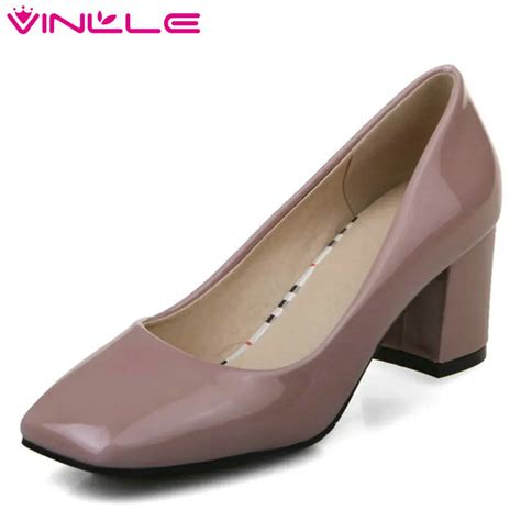 Vinlle Women Pumps Square Heel Western Style Square Toe High Heel