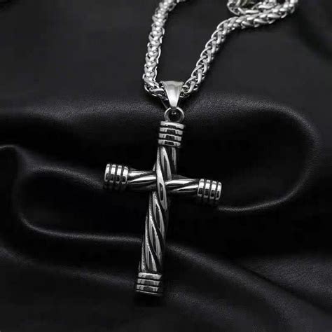 Herren Kreuz Halskette Silber Kreuz Anhänger Mit Geflochtenen Etsy