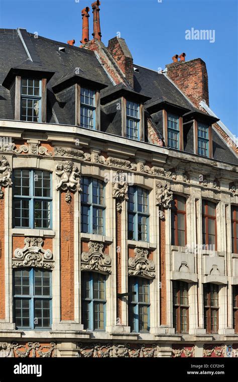 Decorated Facades Of Historical Houses At The Quarter Vieux Lille