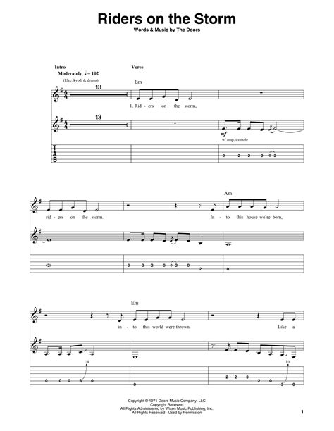 Riders On The Storm By The Doors Guitar Tab Play Along Guitar