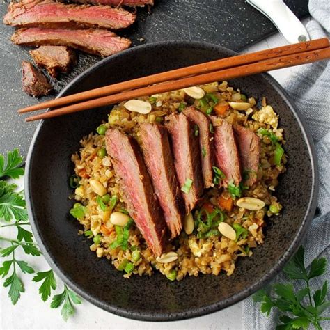 asian flank steak  cauliflower fried rice amees savory dish