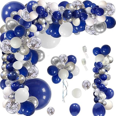 146Pcs Navy Blue White Balloon Garland Kit Royal Blue Silver Confetti