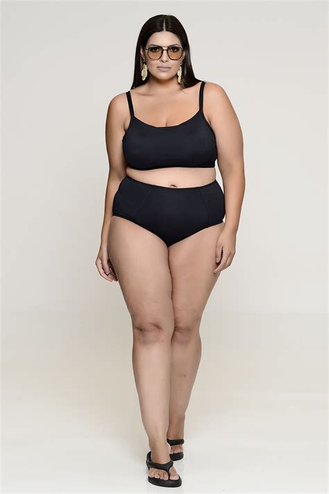 Biquíni Preto Plus Size Top e Calcinha Hot Pants Vk Moda Plus Size