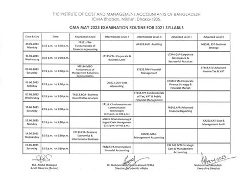 Form Fill Up Notice Routine For Cma May Examination Welcome To