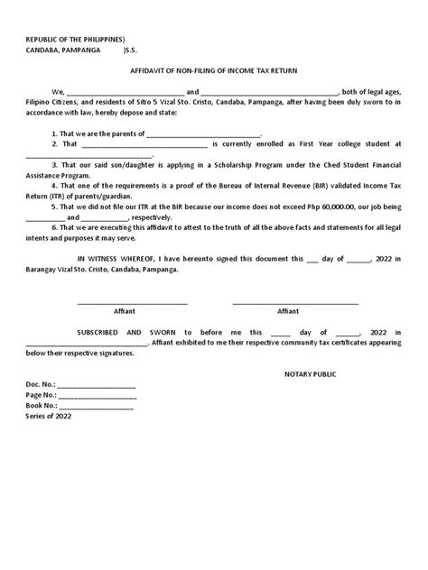 Affidavit of Non-Filing of Income Tax Return For Scholarship | PDF