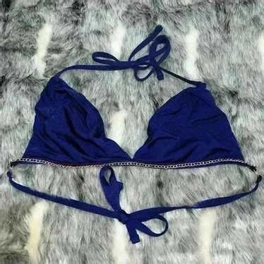 Rare Beach Bunny Navy Blue Gold Chain Bikini Top Sz L Gem