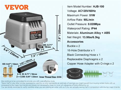 Vevor Linear Air Pump L Min Air Flow Septic Aerator Pump Aeration