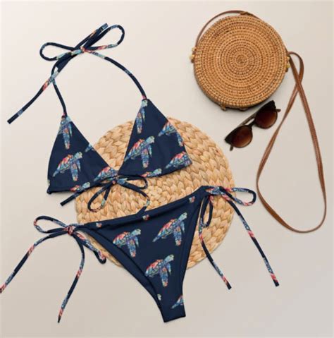 Turtle Print Recycled String Bikini Summer Bikini Turtle Swim Suit Beach Bikini Watercolour