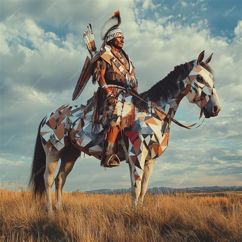 Premium Photo Native American Indian Warrior On Horseback In Grassland