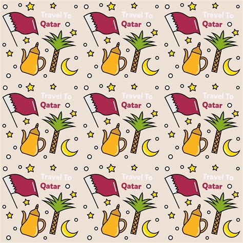 Travel To Qatar Doodle Seamless Pattern Vector Design Vector