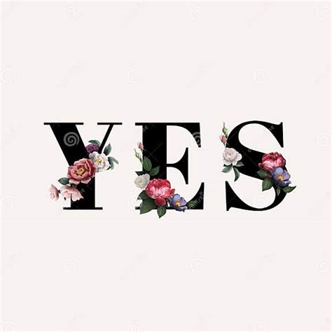 Floral Yes Word Typography On A Beige Background Stock Illustration