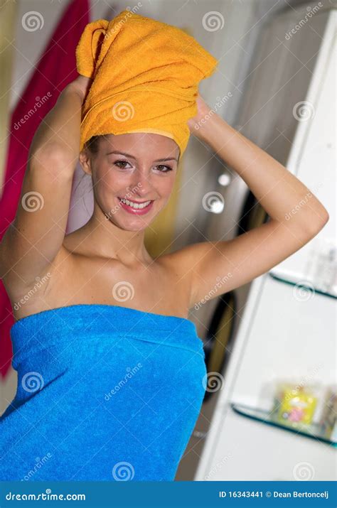 Woman In Her Bathroom Stock Image Image Of Drying Brunette 16343441