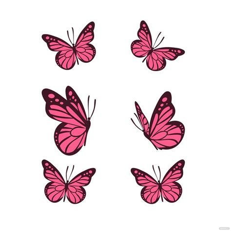 Six Pink Butterflies On A White Background