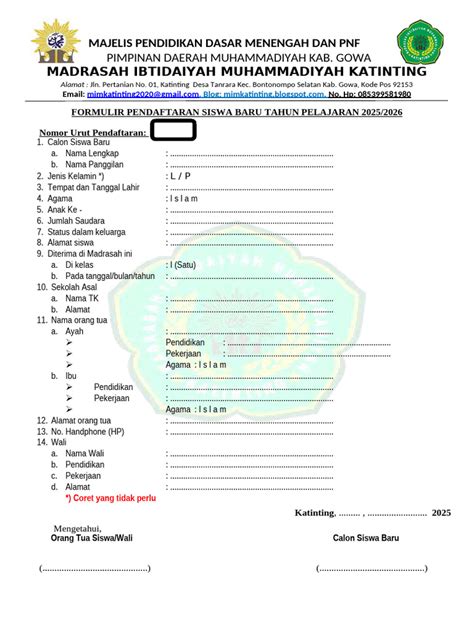 formulir ppdb sd  katinting