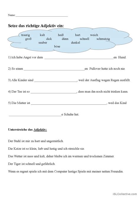 Adjektive Allgemeine Deutsch Daf Arbeitsbl Tter Pdf Doc