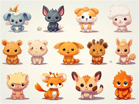 Premium AI Image | Cute animals collection set illustration manga style