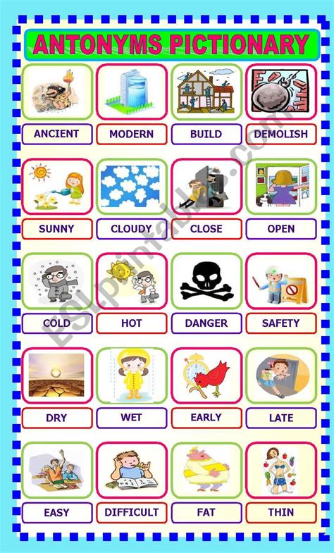 Antonyms Chart For Kids