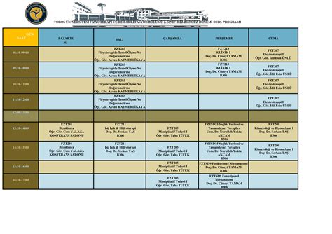 HAFTALIK DERS PROGRAMI TOROS UNIVERSITESI