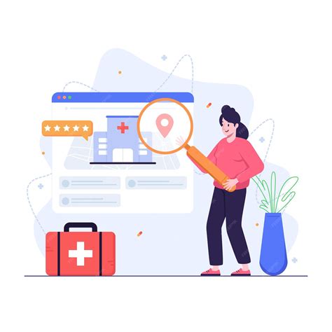 Premium Vector | Woman finding nearby hospital online