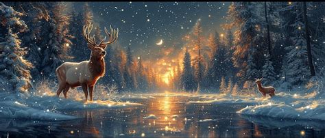 Premium AI Image | Deer Painting and Deer in Snow