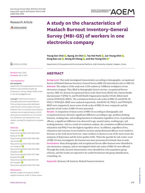 Pdf A Study On The Characteristics Of Maslach Burnout Inventory