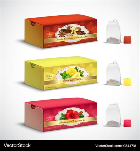 Tea bags packaging realistic set Royalty Free Vector Image