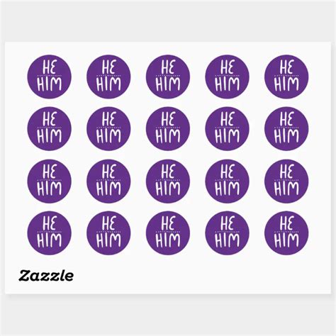 He Him Pronouns Purple Handlettering Set Of Classic Round Sticker Zazzle