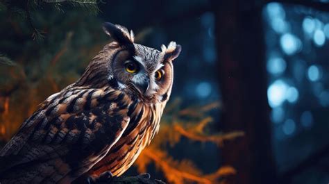 Premium Photo Owl On A Tree With A Fire Background