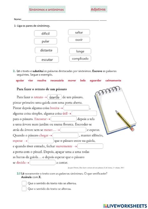 Sinónimos Adjetivos Worksheet Live Worksheets