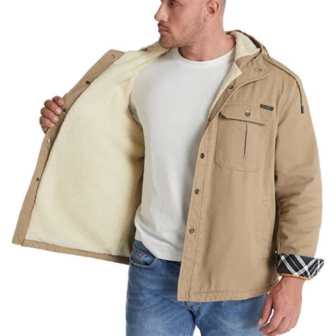 Mens Hooded Cargo Jacket Cotton Thicken Lined Sherpa Jackets Winter