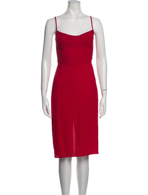 Reformation Square Neckline Knee Length Dress Red Dresses Clothing