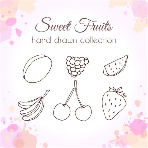 Set of hand drawn fresh fruits with colorful watercolor splashes 275027 ...