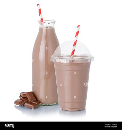 Chocolate Milk Shake Milkshake In A Bottle Cup Straw Isolated On A