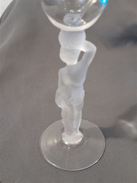 Art Glass Male Semi Nude Bacchus Frosted Stem Cordial Goblet Sherry 6