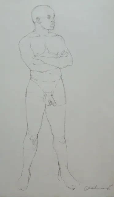 Male Nude Original Pencil Drawing Not A Print Self Portrait Eur