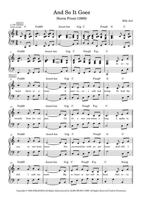 And So It Goes Arr Anacrusa By Billy Joel Sheet Music For Easy Piano