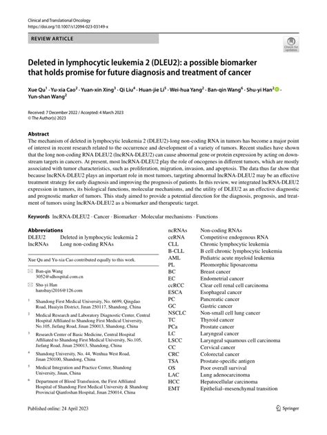 Pdf Deleted In Lymphocytic Leukemia Dleu A Possible Biomarker