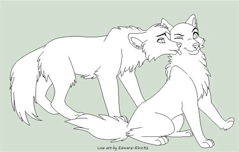 Hugging Cute Wolf Couple Drawings