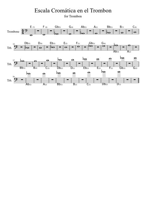 Escala Cromática En El Trombon Chromatic Scale For Trombone With Positions Sheet Music For