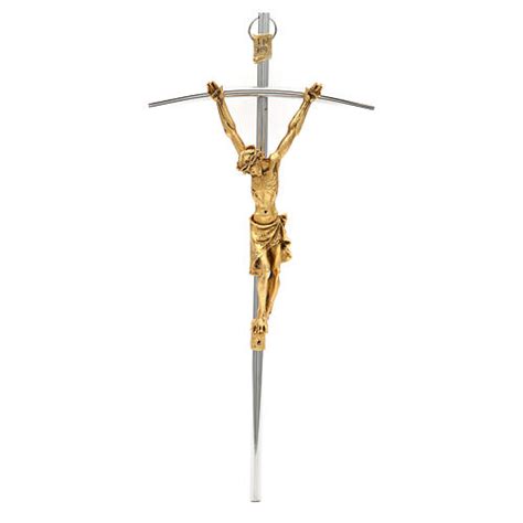 Crucifijo Plateado Con Cuerpo Dorado 35 Cm Venta Online En Holyart