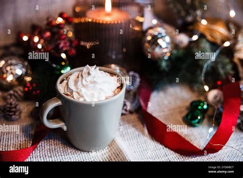 Cozy Hot Cocoa With Candlelight Stock Photo Alamy