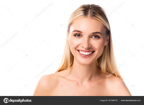 Bela Mulher Nua Sorridente Isolado Branco Fotos Imagens De