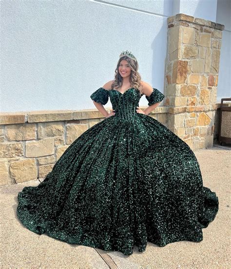 2023 Emerald La Glitter Quinceanera Dresses With Bow Velvet Sequin And