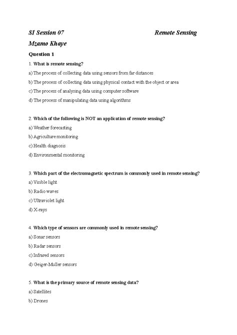 Si Session 07 Remote Sensing Si Session 07 Remote Sensing Mzamo Khaye