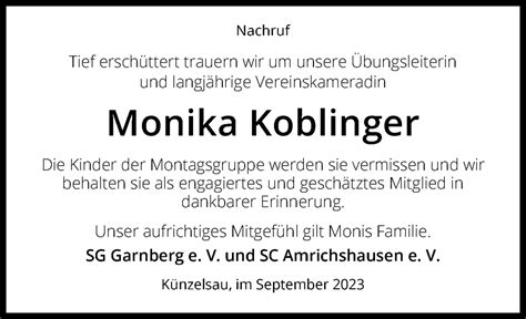 Traueranzeigen Von Monika Koblinger Trauerundgedenken De