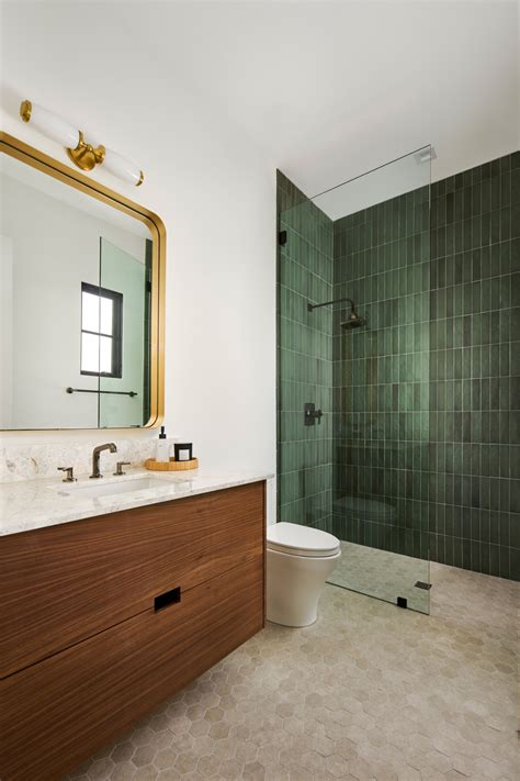 Gorgeous Standing Shower With Emerald Green Tiles Smyth House